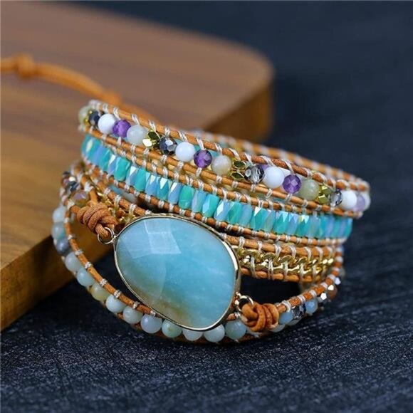 Boho Handmade Natural Stone Wrap Bracelets Turquoises Crystal Beads - Picture 6 of 7